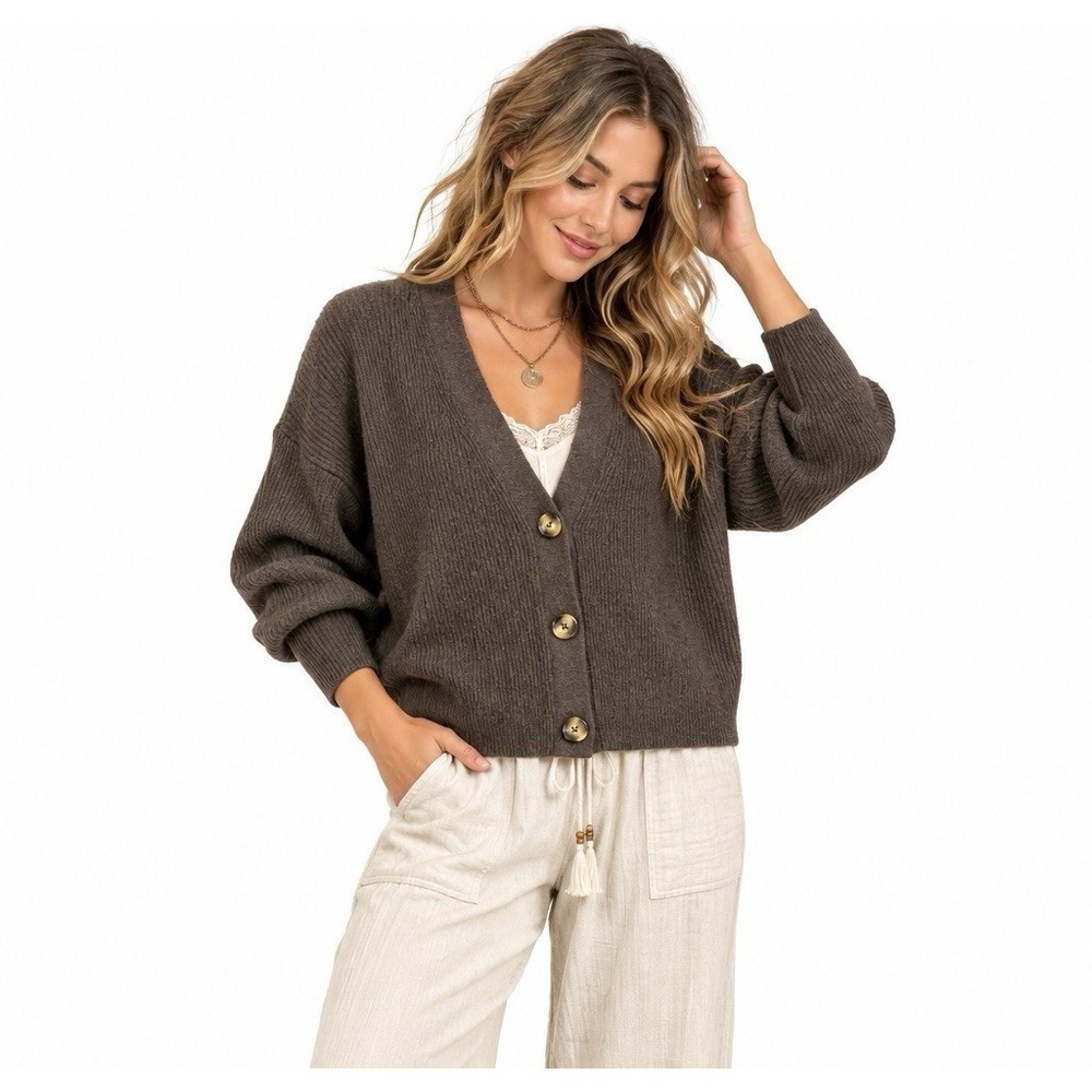 Quince Baby Alpaca Wool Cropped Cardigan Sweater L Brown Grandpa Cottagecore